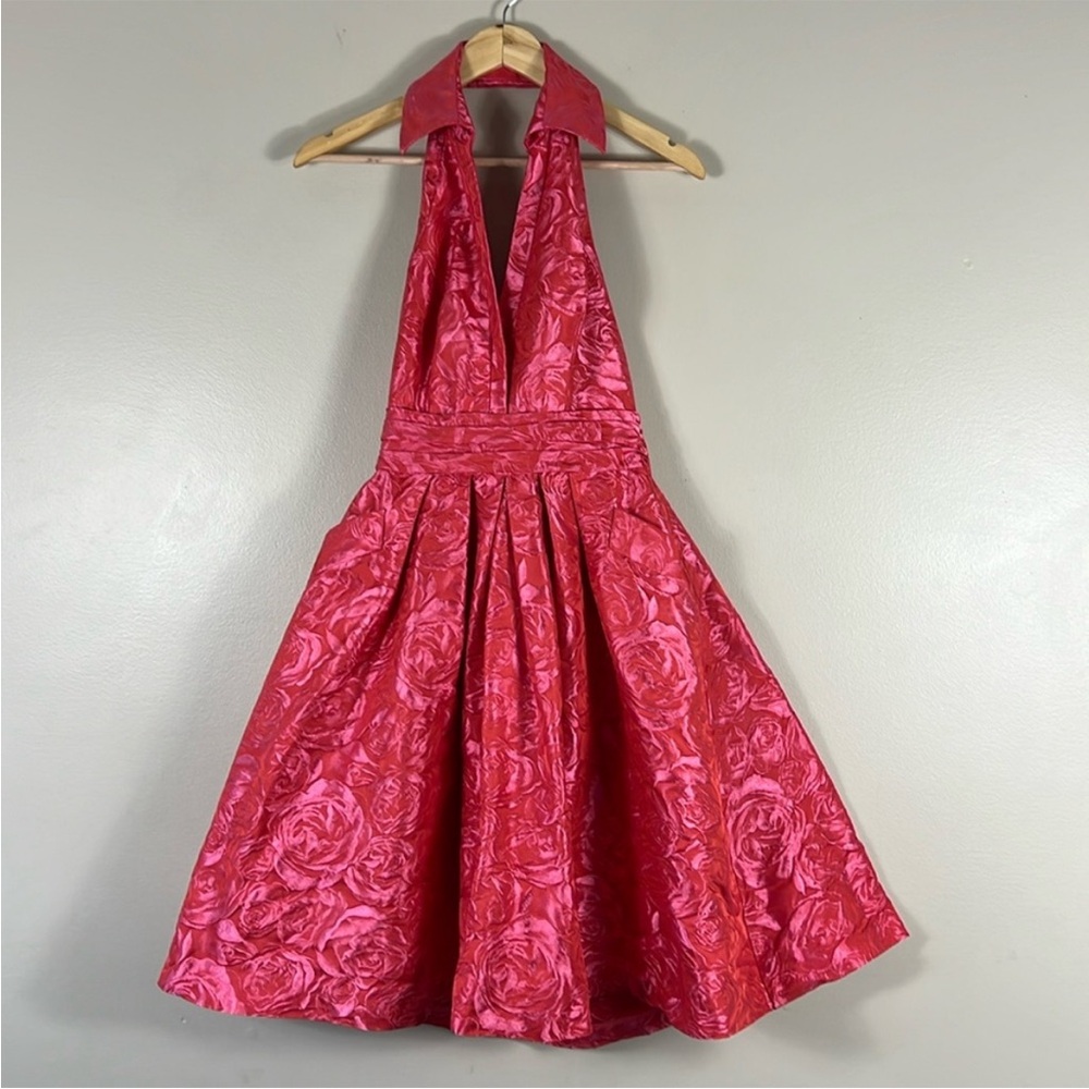 THEIA | Jacquard Textured Halter A-Line Dress - Picture 7 of 7